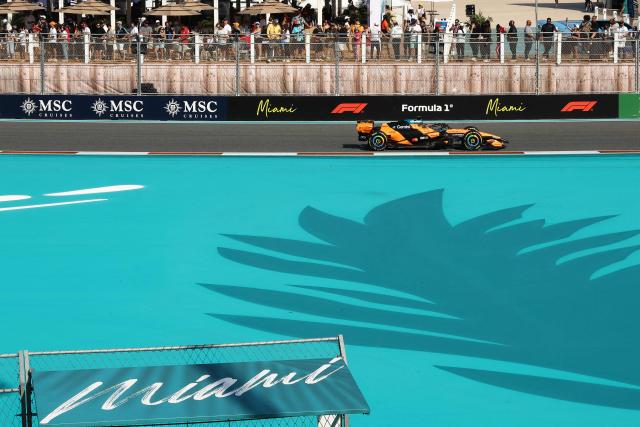 McLaren's Australian driver Oscar Piastri races during Sprint qualifying ahead of the 2026 Miami Formula One Grand Prix at Miami International Autodrome in Miami Gardens, Florida, on May 1, 2026. (Photo by CHARLY TRIBALLEAU / AFP)