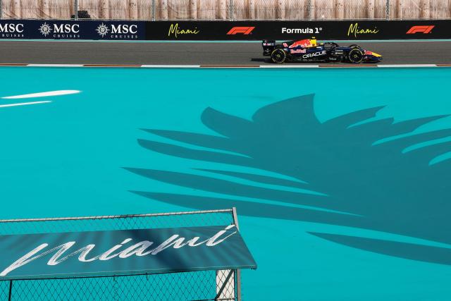 Red Bull Racing's French driver Isack Hadjar races during Sprint qualifying ahead of the 2026 Miami Formula One Grand Prix at Miami International Autodrome in Miami Gardens, Florida, on May 1, 2026. (Photo by CHARLY TRIBALLEAU / AFP)