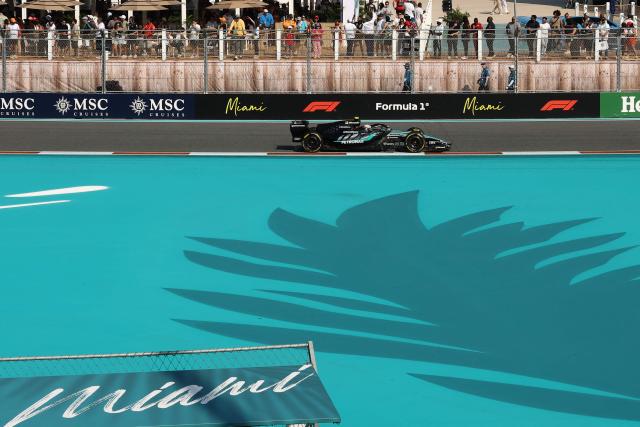 Mercedes' Italian driver Kimi Antonelli races during Sprint qualifying ahead of the 2026 Miami Formula One Grand Prix at Miami International Autodrome in Miami Gardens, Florida, on May 1, 2026. (Photo by CHARLY TRIBALLEAU / AFP)