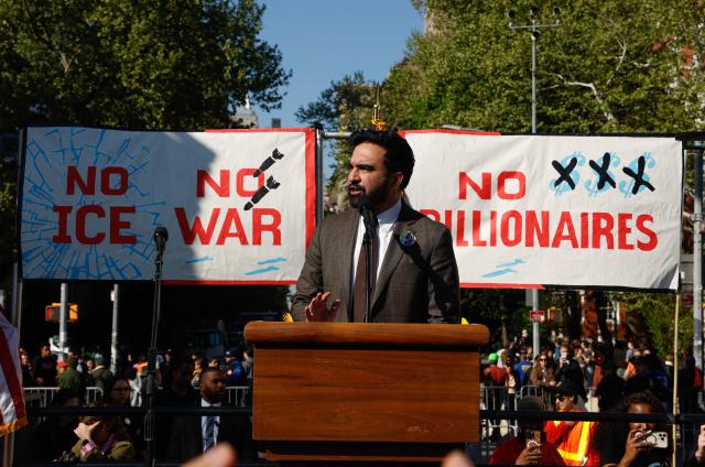 New York City Mayor Zohran Mamdani speaks during a May Day rally marking International Workers' Day in New York, on May 1, 2026. (Photo by kena betancur / AFP)