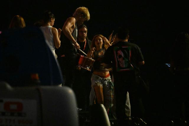 Colombian singer Shakira is seen on stage before a rehearsal at Copacabana Beach in Rio de Janeiro, Brazil, on May 1, 2026, the Colombian singer is scheduled to perform on May 2. (Photo by Mauro PIMENTEL / AFP)