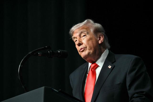 US President Donald Trump speaks at The Forum Club of the Palm Beaches Dinner at the Raymond F. Kravis Center for the Performing Arts in West Palm Beach, Florida on May 1, 2026. (Photo by Jim WATSON / AFP)