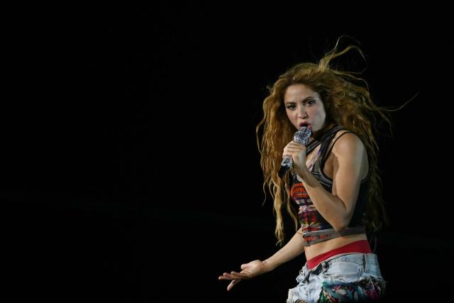 Colombian singer Shakira performs on stage during a rehearsal at Copacabana Beach in Rio de Janeiro, Brazil, on May 1, 2026. The Colombian singer is scheduled to perform on May 2. (Photo by Mauro PIMENTEL / AFP)