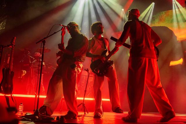 Brazilian band Gilsons' (L to R) Jose, Joa and Facundo Gil perform at Vivo Rio in Rio de Janeiro, Brazil, on May 1, 2026. (Photo by Pablo PORCIUNCULA / AFP)