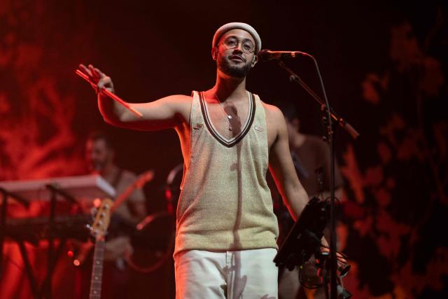 Brazilian band Gilsons' Francisco Gil performs at Vivo Rio in Rio de Janeiro, Brazil, on May 1, 2026. (Photo by Pablo PORCIUNCULA / AFP)