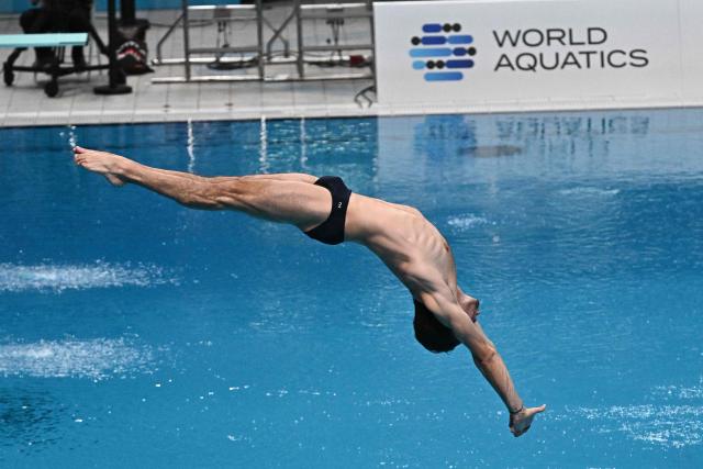 France´s Jules Bouyer competes in the men´s 3m springboard event at the World Aquatics Diving World Cup Super Finals in Beijing on May 2, 2026. (Photo by Pedro PARDO / AFP)