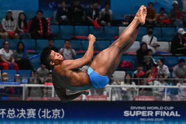 Colombia´s Luis Felipe Uribe Bermudez competes in the men's 3m springboard event at the World Aquatics Diving World Cup Super Finals in Beijing on May 2, 2026. (Photo by Pedro PARDO / AFP)