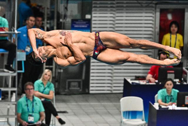 Mexico´s Juan Manuel Celaya Hernandez competes in the men's 3m springboard event at the World Aquatics Diving World Cup Super Finals in Beijing on May 2, 2026. (Photo by Pedro PARDO / AFP)