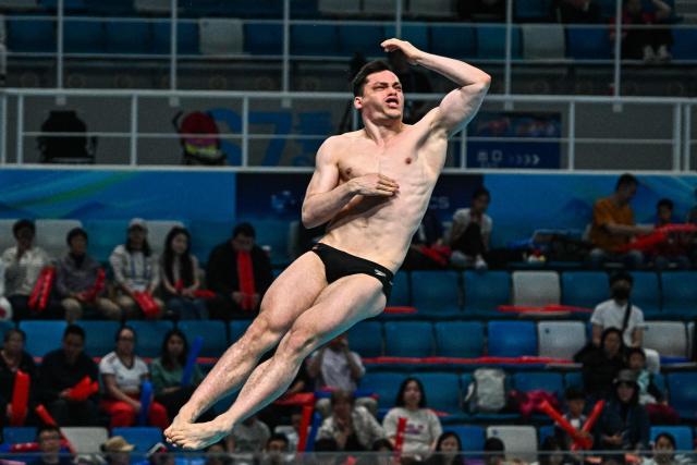 Germany's Lou Massenberg competes in the men's 3m springboard event at the World Aquatics Diving World Cup Super Finals in Beijing on May 2, 2026. (Photo by Pedro PARDO / AFP)
