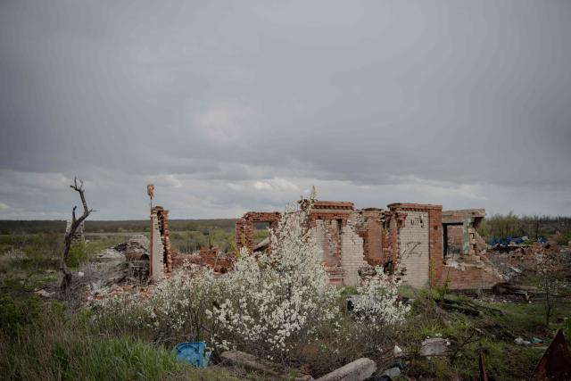 This photograph shows a destroyed house in the village of Sulyhivka, ruined during the battles for the village in 2022, in the Kharkiv region on May 1, 2026, amid the Russian invasion of Ukraine. (Photo by Ivan SAMOILOV / AFP)