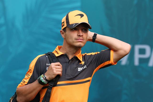 McLaren's British driver Lando Norris arrives ahead of the 2026 Miami Formula One Sprint at Miami International Autodrome in Miami Gardens, Florida, on May 2, 2025. (Photo by CHARLY TRIBALLEAU / AFP)