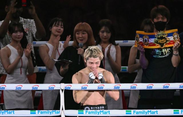 Naoya Inoue (C) celebrates after defeating Junto Nakatani in their super bantamweight championship boxing contest at Tokyo Dome in Tokyo on May 2, 2026. (Photo by Yuichi YAMAZAKI / AFP)