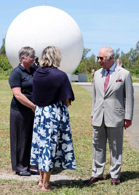 Britain's King Charles III (R) during the launch of the UK Space Agency’s ‘Project Nova’ at the site of a new UK Space Agency observatory on his final day in Bermuda on Cooper's Island, Bermuda, May 2, 2026. King Charles III is in Bermuda for his first visit to a British Overseas Territory as Sovereign. (Photo by Chris Jackson / POOL / AFP)