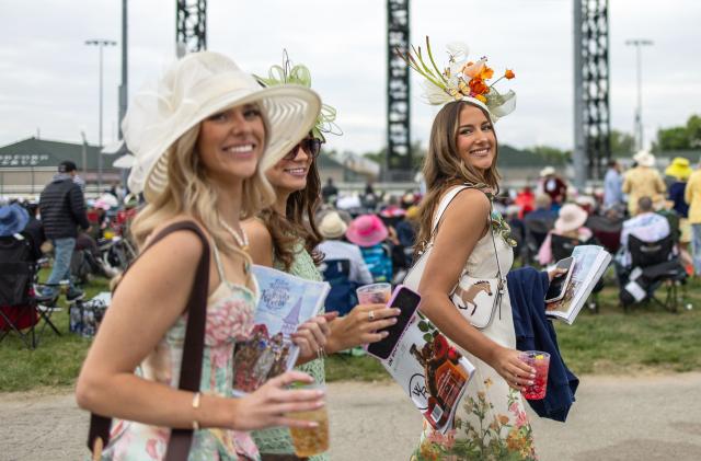 Attendees arrive to watch the 152nd running of the Kentucky Derby at Churchill Downs in Louisville, Kentucky, on May 2, 2026. (Photo by Leandro Lozada / AFP)