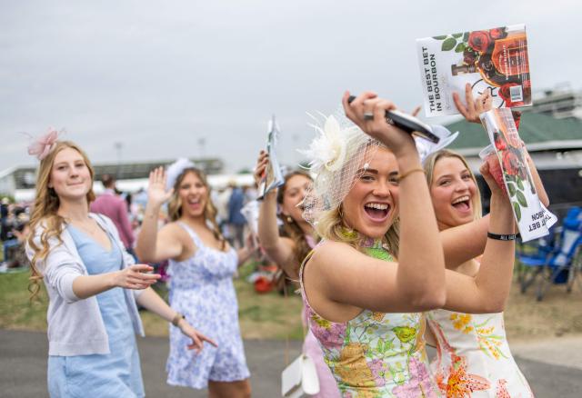 Attendees arrive to watch the 152nd running of the Kentucky Derby at Churchill Downs in Louisville, Kentucky, on May 2, 2026. (Photo by Leandro Lozada / AFP)