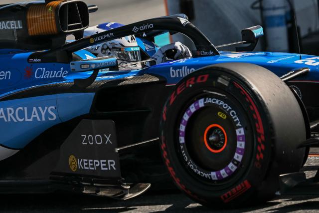 Williams' Thai driver Alexander Albon races during the qualifying session for the 2026 Miami Formula One Grand Prix at Miami International Autodrome in Miami Gardens, Florida, on May 2, 2026. (Photo by CHANDAN KHANNA / AFP)