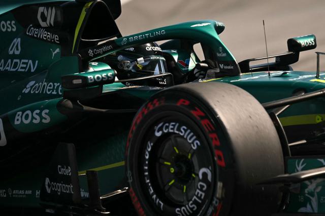 Aston Martin's Canadian driver Lance Stroll races during the qualifying session for the 2026 Miami Formula One Grand Prix at Miami International Autodrome in Miami Gardens, Florida, on May 2, 2026. (Photo by CHANDAN KHANNA / AFP)