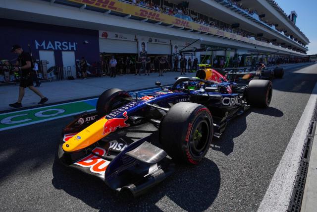 Red Bull Racing's French driver Isack Hadjar exits the pits to race in the qualifying session for the 2026 Miami Formula One Grand Prix at Miami International Autodrome in Miami Gardens, Florida, on May 2, 2026. (Photo by Rebecca Blackwell / POOL / AFP)