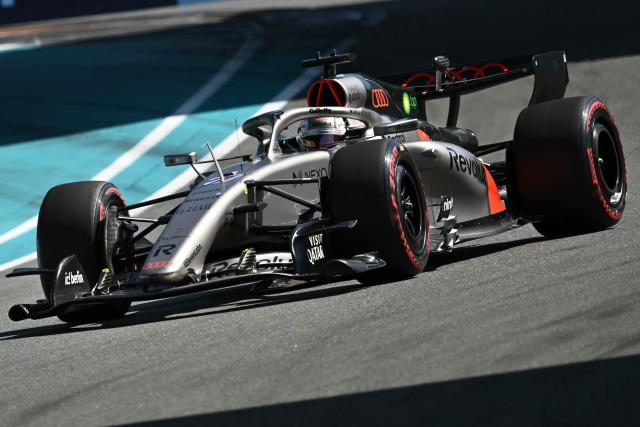 Audi's German driver Nico Hulkenberg races during the qualifying session for the 2026 Miami Formula One Grand Prix at Miami International Autodrome in Miami Gardens, Florida, on May 2, 2026. (Photo by CHANDAN KHANNA / AFP)