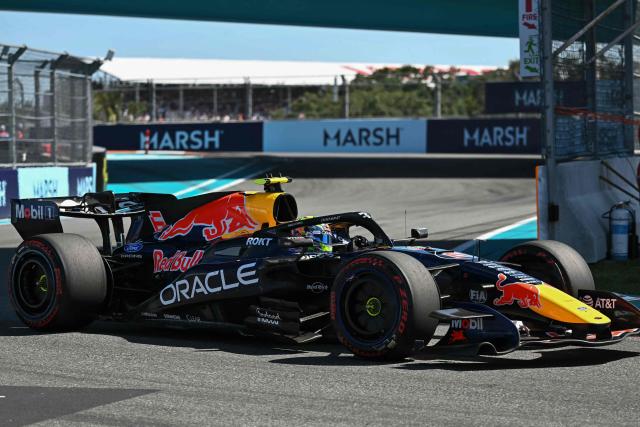 Red Bull Racing's French driver Isack Hadjar races during the qualifying session for the 2026 Miami Formula One Grand Prix at Miami International Autodrome in Miami Gardens, Florida, on May 2, 2026. (Photo by CHANDAN KHANNA / AFP)