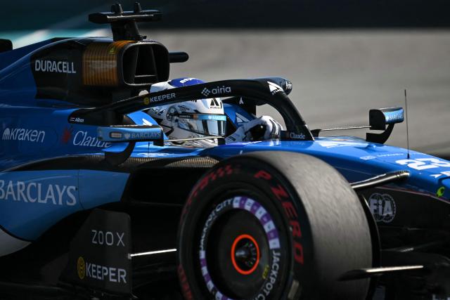 Williams' Thai driver Alexander Albon races during the qualifying session for the 2026 Miami Formula One Grand Prix at Miami International Autodrome in Miami Gardens, Florida, on May 2, 2026. (Photo by CHANDAN KHANNA / AFP)