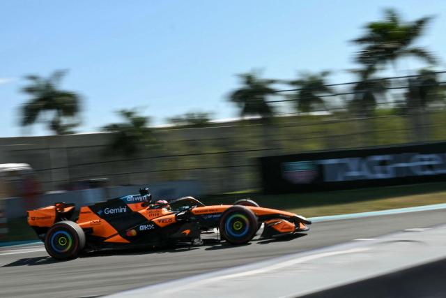 McLaren's Australian driver Oscar Piastri races during the qualifying session for the 2026 Miami Formula One Grand Prix at Miami International Autodrome in Miami Gardens, Florida, on May 2, 2026. (Photo by CHANDAN KHANNA / AFP)