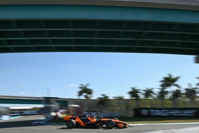 McLaren's Australian driver Oscar Piastri races during the qualifying session for the 2026 Miami Formula One Grand Prix at Miami International Autodrome in Miami Gardens, Florida, on May 2, 2026. (Photo by CHANDAN KHANNA / AFP)