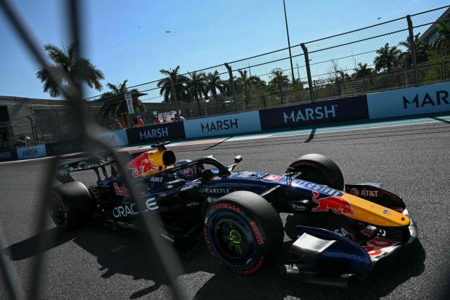 Red Bull Racing's Dutch driver Max Verstappen races during the qualifying session for the 2026 Miami Formula One Grand Prix at Miami International Autodrome in Miami Gardens, Florida, on May 2, 2026. (Photo by CHANDAN KHANNA / AFP)