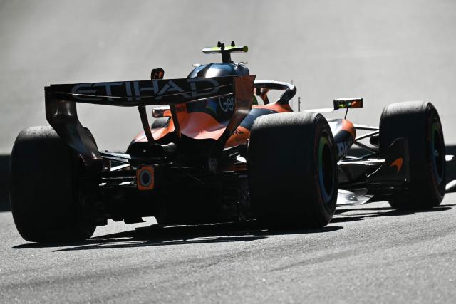 McLaren's British driver Lando Norris races during the qualifying session for the 2026 Miami Formula One Grand Prix at Miami International Autodrome in Miami Gardens, Florida, on May 2, 2026. (Photo by CHANDAN KHANNA / AFP)