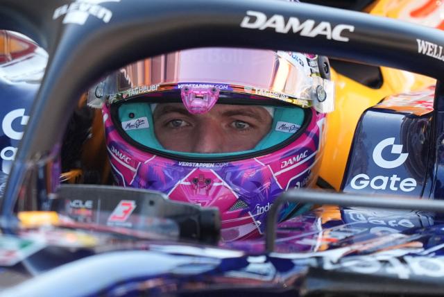 Red Bull Racing's Dutch driver Max Verstappen waits in the garage to race during the qualifying session for the 2026 Miami Formula One Grand Prix at Miami International Autodrome in Miami Gardens, Florida, on May 2, 2026. (Photo by Rebecca Blackwell / POOL / AFP)