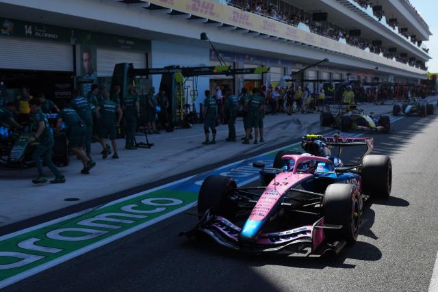 Alpine's Argentine driver Franco Colapinto drive in the pits during the qualifying session for the 2026 Miami Formula One Grand Prix at Miami International Autodrome in Miami Gardens, Florida, on May 2, 2026. (Photo by Rebecca Blackwell / POOL / AFP)