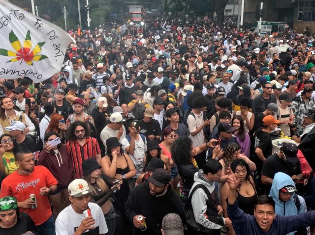 People take part in the World Marijuana March in Medellin, Colombia, on May 2, 2026. (Photo by JOAQUIN SARMIENTO / AFP)