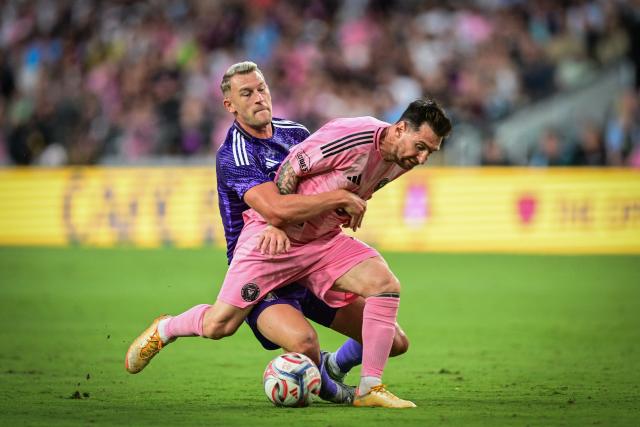 Inter Miami's Argentine forward, #10 Lionel Messi, vies for the ball against Orlando City's Swedish defender #6 Robin Jansson during a Major League Soccer (MLS) regular season football match between Inter Miami CF and Orlando City SC at NU Stadium in Miami, on May 2, 2026. (Photo by Giorgio Viera / AFP)