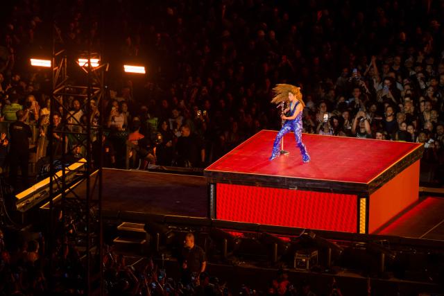 Colombian singer Shakira performs during a free concert at Copacabana beach in Rio de Janeiro, Brazil on May 2, 2026. (Photo by Daniel RAMALHO / AFP)