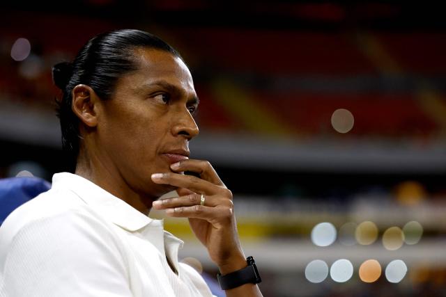 Cruz Azul's Argentine head coach Nicolas Larcamon reacts during the Mexican League Clausura Tournament quarterfinal first leg football match between Atlas and Cruz Azul at the Jalisco stadium in Guadalajara, Jalisco state, Mexico on May 2, 2026. (Photo by Ulises RUIZ / AFP)