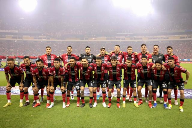 Atlas players pose for a team photo ahead of the Mexican League Clausura Tournament quarterfinal first leg football match between Atlas and Cruz Azul at the Jalisco Stadium in Guadalajara, Jalisco state, Mexico on May 2, 2026. (Photo by Ulises RUIZ / AFP)