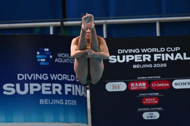Mexicoґs Maria Fernanda Garcia Sixtos competes in the women’s 3m springboard event during the World Aquatics Diving World Cup Super Final at the Water Cube in Beijing on May 3, 2026. (Photo by Pedro PARDO / AFP)