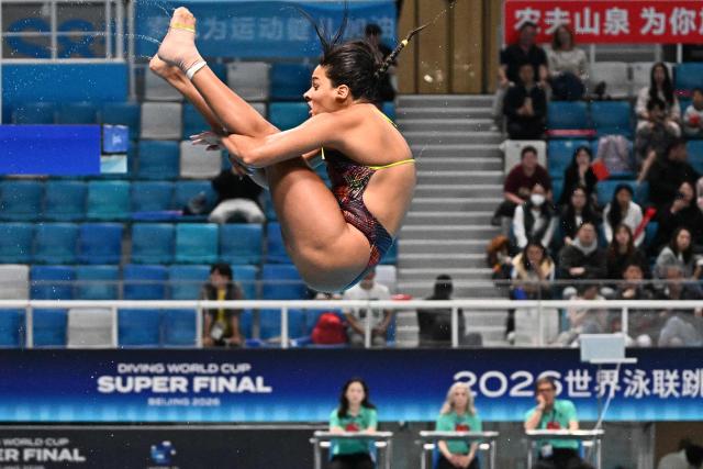 Mexicoґs Maria Fernanda Garcia Sixtos competes in the women’s 3m springboard event during the World Aquatics Diving World Cup Super Final at the Water Cube in Beijing on May 3, 2026. (Photo by Pedro PARDO / AFP)