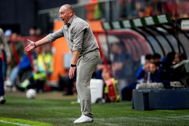 Mechelen's Belgian head coach Frederik Vanderbiest reacts during the Belgian Pro League football match between KV Mechelen and KAA Gent, in Mechelen on May 3, 2026. (Photo by JASPER JACOBS / Belga / AFP) / Belgium OUT