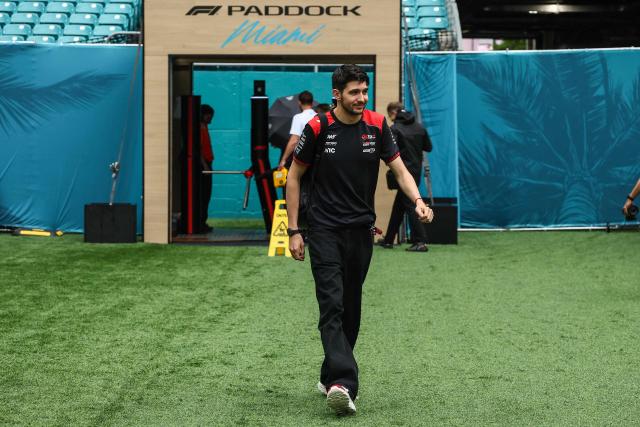 Haas F1 Team's French driver Esteban Ocon arrives ahead of the 2026 Miami Formula One Grand Prix at Miami International Autodrome in Miami Gardens, Florida, on May 3, 2026. (Photo by CHARLY TRIBALLEAU / AFP)