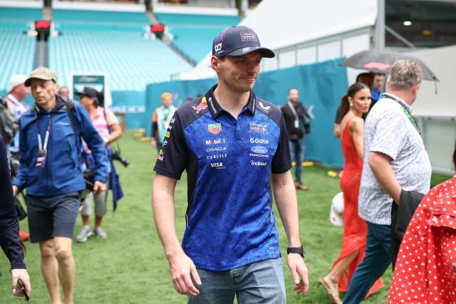 Red Bull Racing's Dutch driver Max Verstappen arrives ahead of the 2026 Miami Formula One Grand Prix at Miami International Autodrome in Miami Gardens, Florida, on May 3, 2026. (Photo by CHARLY TRIBALLEAU / AFP)