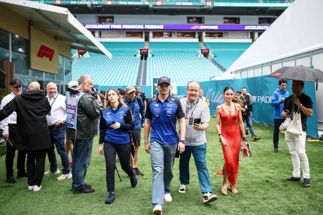 Red Bull Racing's Dutch driver Max Verstappen arrives ahead of the 2026 Miami Formula One Grand Prix at Miami International Autodrome in Miami Gardens, Florida, on May 3, 2026. (Photo by CHARLY TRIBALLEAU / AFP)