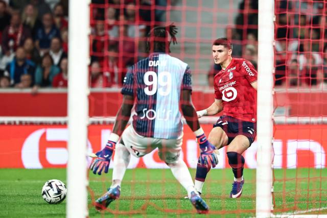 Lille's Belgian forward #07 Matias Fernandez-Pardo passes the ball during the French L1 football match between Lille LOSC and Le Havre AC at the Pierre Mauroy stadium in Villeneuve-d'Ascq, northern France, on May 3, 2026. (Photo by Sameer Al-DOUMY / AFP)