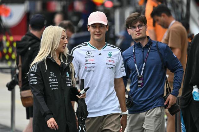 Mercedes' British driver George Russell arrives for the Driver's Parade before the 2026 Miami Formula One Grand Prix at Miami International Autodrome in Miami Gardens, Florida, on May 3, 2026. (Photo by CHANDAN KHANNA / AFP)