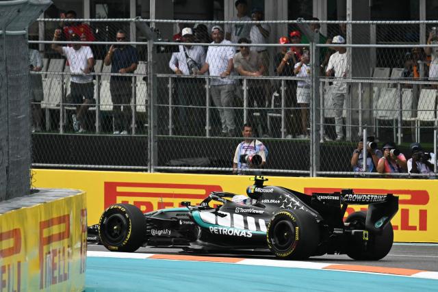 Mercedes' Italian driver Kimi Antonelli races during the 2026 Miami Formula One Grand Prix at Miami International Autodrome in Miami Gardens, Florida, on May 3, 2026. (Photo by CHANDAN KHANNA / AFP)