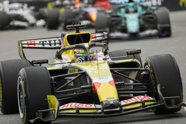 Racing Bulls' British driver Arvid Lindblad races during the 2026 Miami Formula One Grand Prix at Miami International Autodrome in Miami Gardens, Florida, on May 3, 2026. (Photo by CHARLY TRIBALLEAU / AFP)