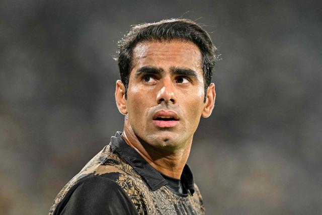 Hyderabad Kingsmen's Pakistan cricket player Mohammad Ali looks on during the Pakistan Super League (PSL) Twenty20 final match between Hyderabad Kingsmen and Peshawar Zalmi at the Gaddafi Stadium in Lahore on May 3, 2026. (Photo by Arif ALI / AFP)