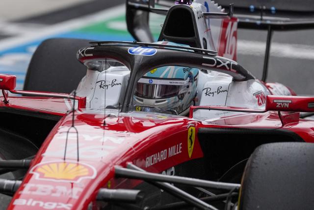 Ferrari's Monegasque driver Charles Leclerc drives into the pits during the 2026 Miami Formula One Grand Prix at Miami International Autodrome in Miami Gardens, Florida, on May 3, 2026. (Photo by Rebecca Blackwell / POOL / AFP)