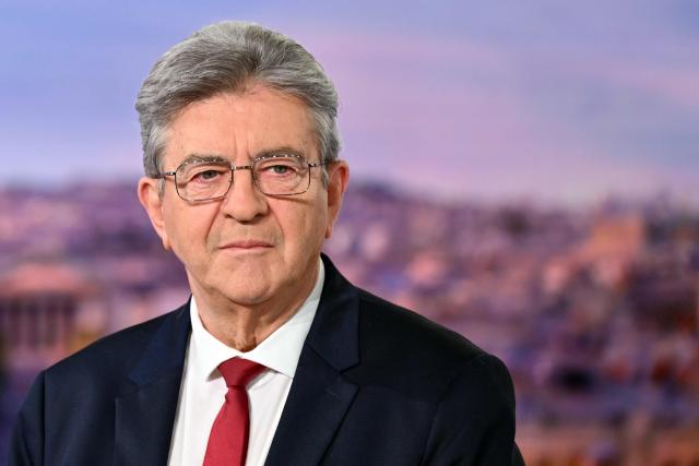 La France Insoumise (LFI) leader Jean-Luc Melenchon poses ahead of an interview on the French TV channel TF1's evening news program where he announced his candidacy for the 2027 French presidential election, in Boulogne-Billancourt, outside Paris, on May 3, 2026. (Photo by Julie SEBADELHA / AFP)