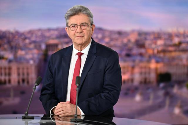 La France Insoumise (LFI) leader Jean-Luc Melenchon poses ahead of an interview on the French TV channel TF1's evening news program where he announced his candidacy for the 2027 French presidential election, in Boulogne-Billancourt, outside Paris, on May 3, 2026. (Photo by Julie SEBADELHA / AFP)